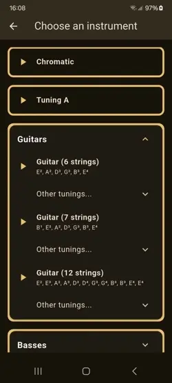 Instrument Selection Screen