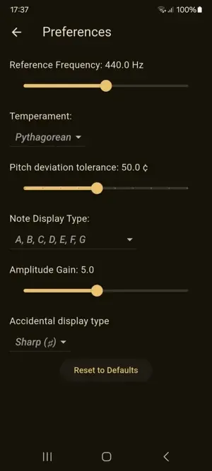 Preferences Menu