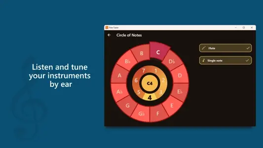 Fine Tuner interface showing precise tuning with frequency display and needle indicator