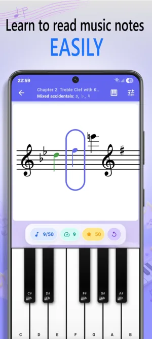 NoteRider exercise screen showing note reading practice