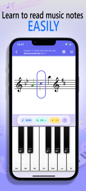 NoteRider iOS screenshot showing note reading practice