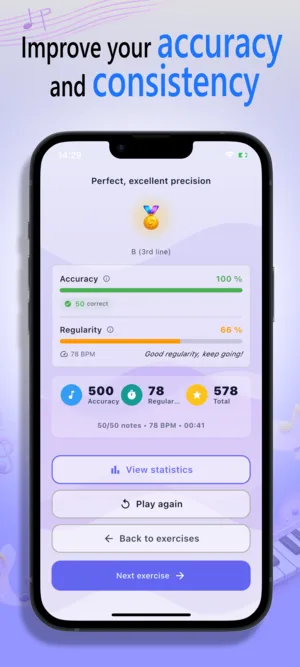 NoteRider iOS screenshot showing practice modes and exercise options