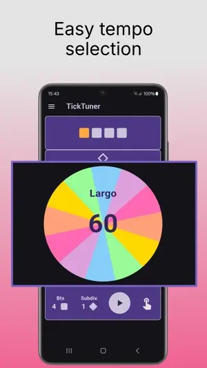 Tempo selection screen with different instrument options